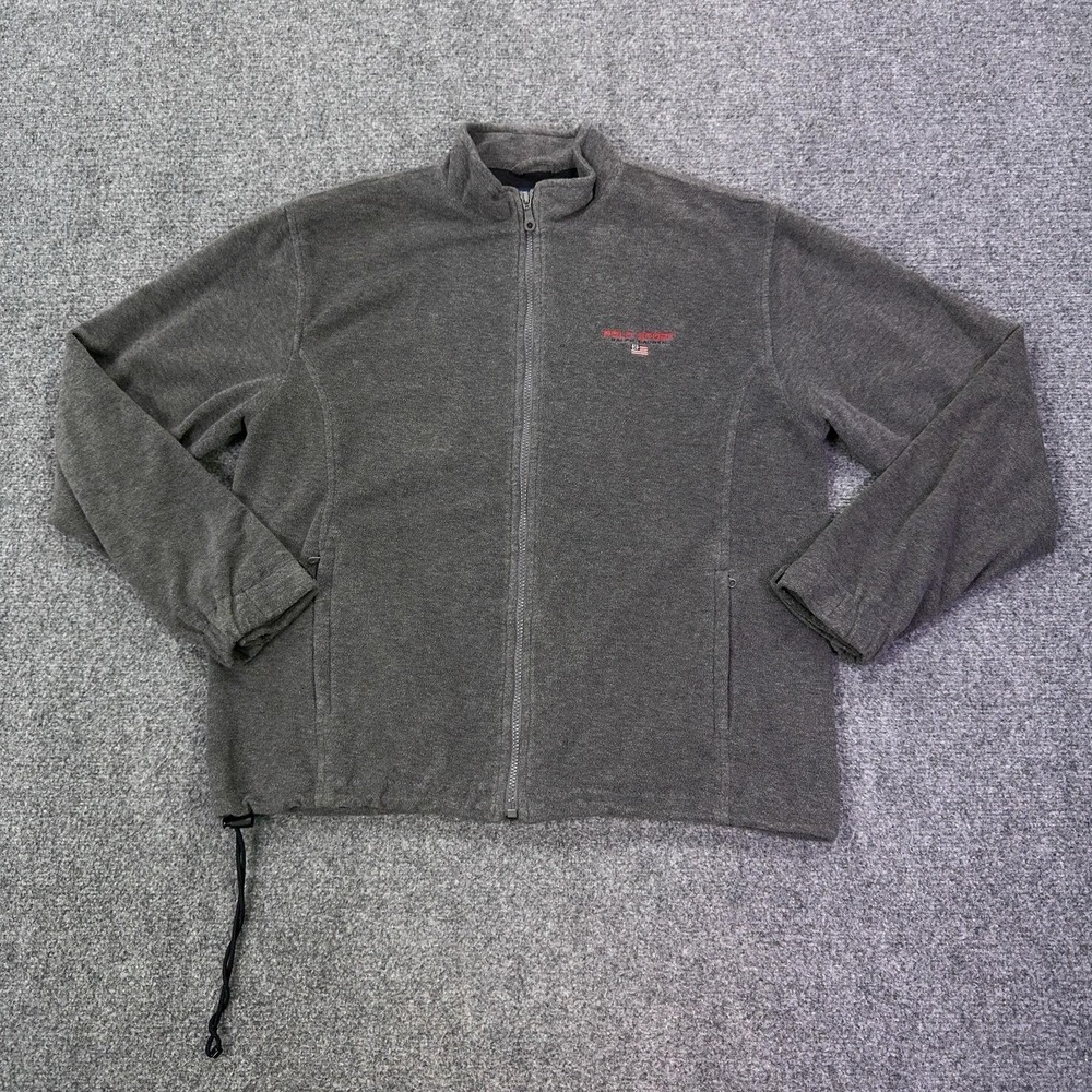 VTG Polo Sport Ralph Lauren Jacket Mens Large Gray Fleece Full Zip USA Flag Logo